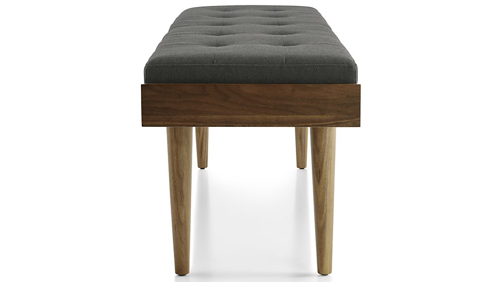 Tate Walnut Slatted Bench with Charcoal Cushion Crate and Barrel