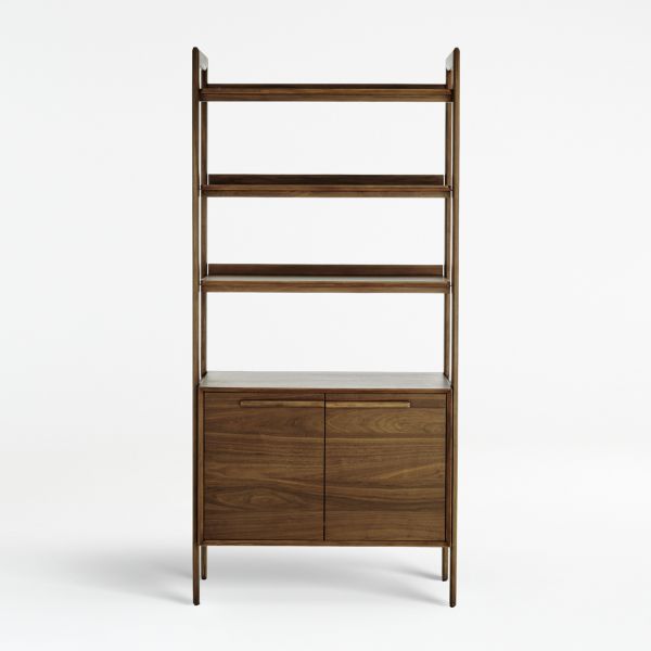 Tate Walnut Wood 3-Shelf Storage Bookcase Cabinet