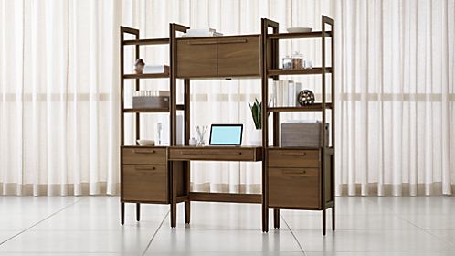 Modern Home Office Desks Crate And Barrel Tate Bookcase Desk With Power 2 File Cabinets