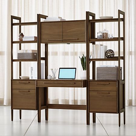 Tate Bookcase Desk With Power With 2 Bookcase File Cabinets