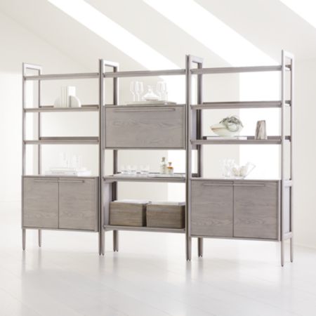 Tate Stone Bookcase Bar With 2 Bookcase Cabinets Crate And
