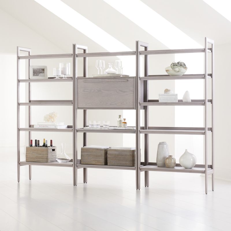 Tate Stone Bookcase Bar With 2 Wide Bookcases Crate And Barrel