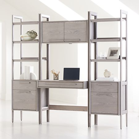 Tate Stone Bookcase Desk With Power And 2 Bookcase File Cabinets