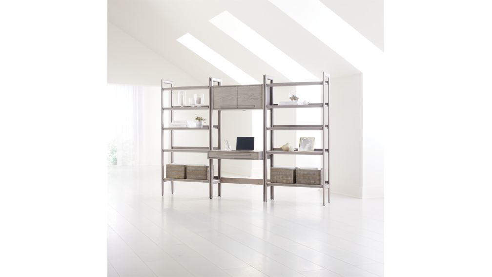 Tate Stone Bookcase Desk with Power and 2 Wide Bookcases Crate and Barrel