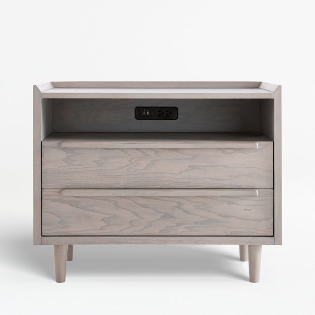 Online Designer Bedroom Tate Stone 2-Drawer Mid-Century Nightstand with Power Outlet