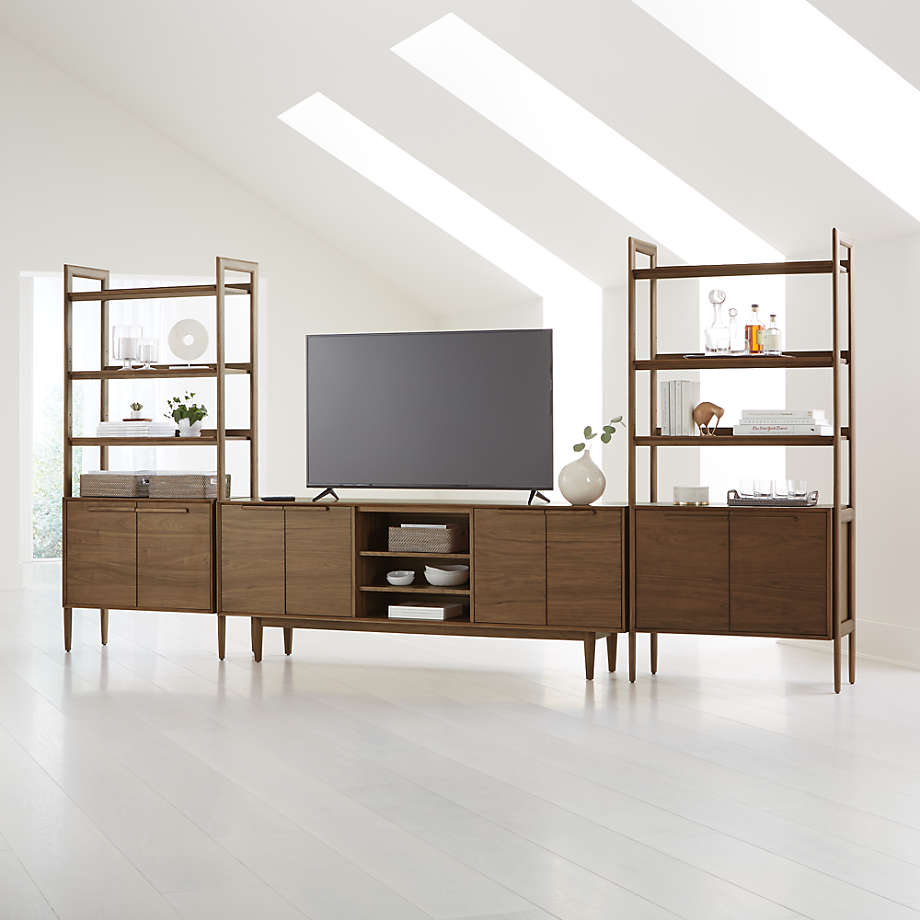 Tate Walnut 80" Media Console with 2 Bookcase Crate and