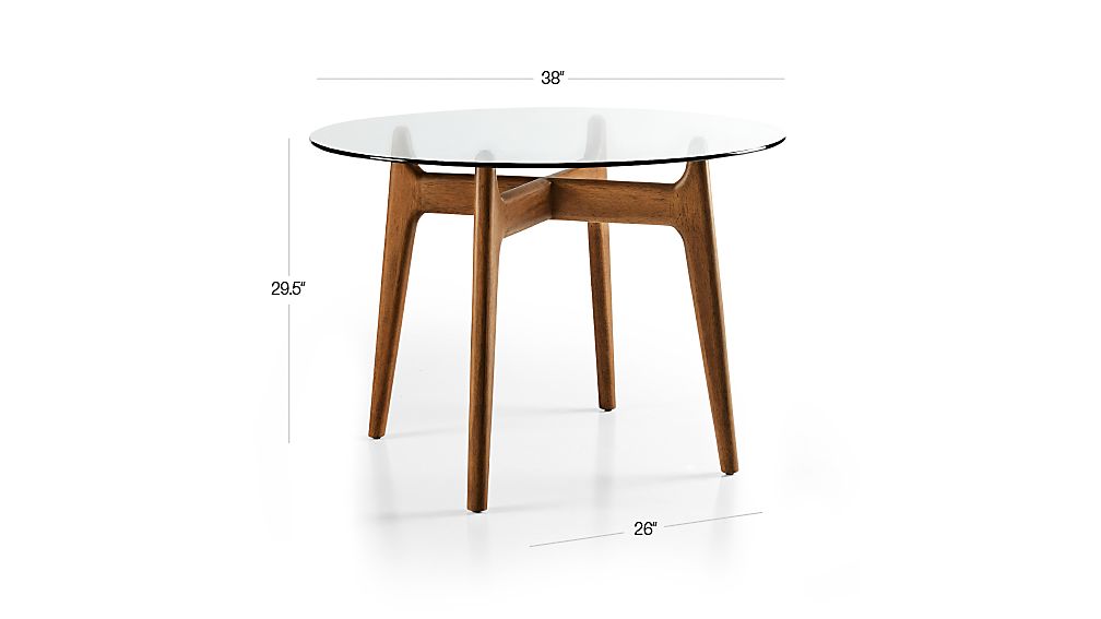 Tate Round Dining Table with Glass Top and Walnut Base Crate and