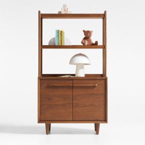 Tatum Walnut Wood 2-Door Kids Storage Bookcase with Hutch