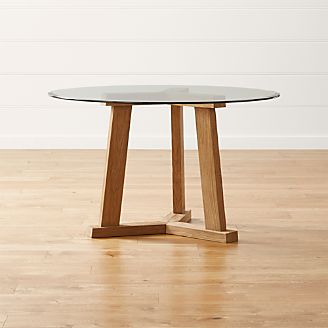 Teak Reclaimed Wood Round Dining Tables with Glass Tops