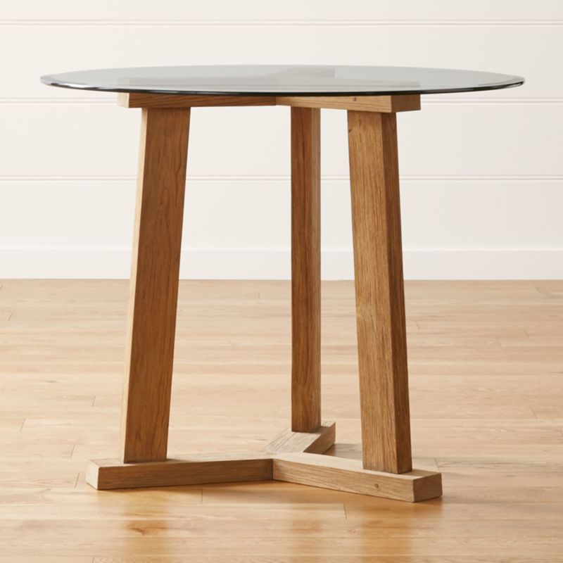 Teak Reclaimed Wood Dining Table With 42 Round Glass Top Crate See The Entire Collection
