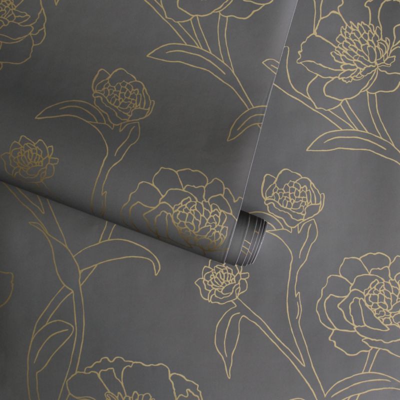 Tempaper Peonies Noir Removable Wallpaper | Crate and Barrel