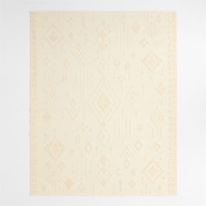 Textural Flatweave Ivory Wool and Cotton Kids Area Rug 5'x8'