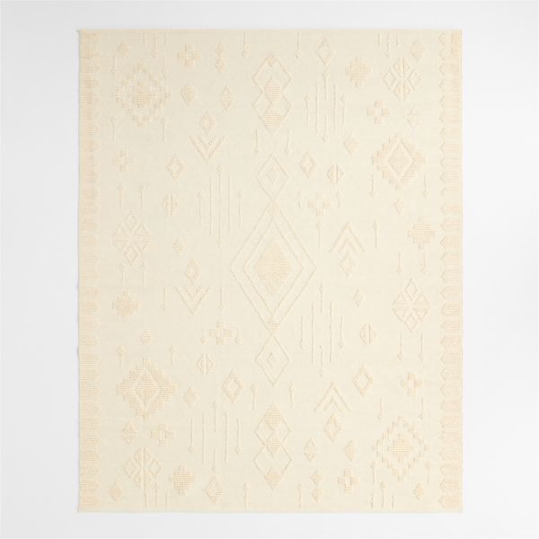 Textural Flatweave Ivory Wool and Cotton Kids Area Rug 5'x8'