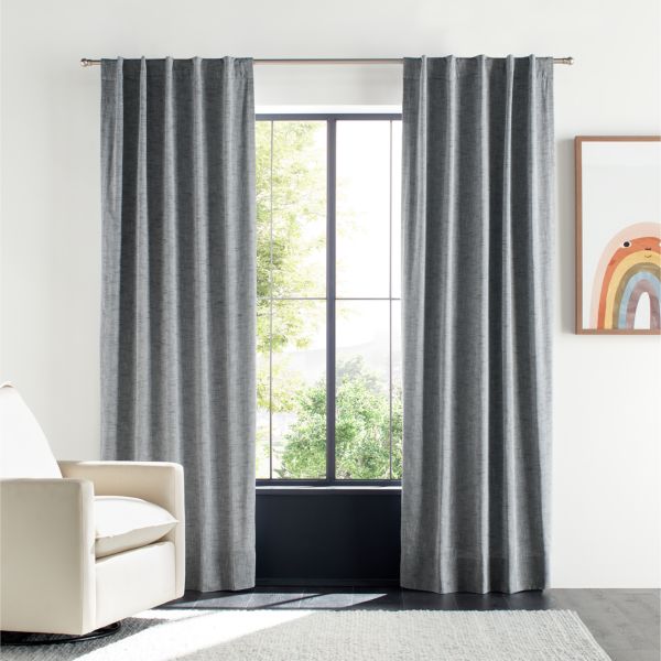 Mist Blue Textural Organic Cotton Chambray Blackout Window Curtain Panel 44
