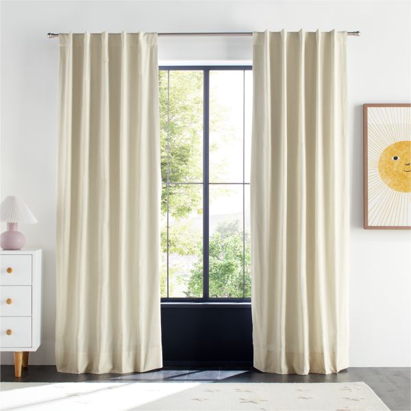 Stone Tan Textural Organic Cotton Chambray Blackout Window Curtain Panel 44
