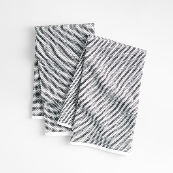 Textured Terry Black Organic Cotton Kitchen Towels, Set of 2