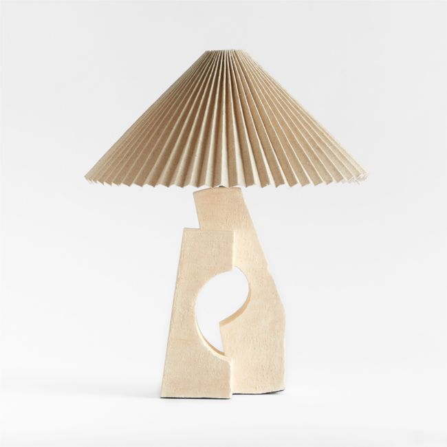 Online Designer Home/Small Office Ruins Cream Ceramic Sculptural Table Lamp with Pleated Shade by Athena Calderone