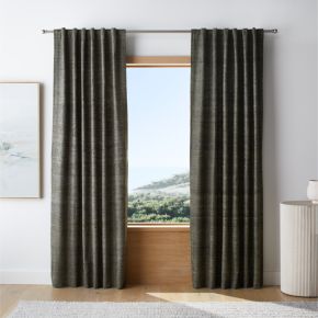 Trevino Burnt Green Cotton Silk Blend Window Curtain Panel 52