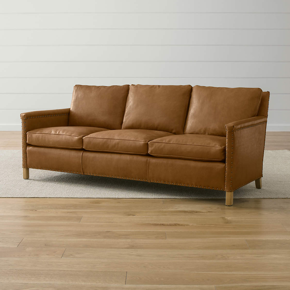 Trevor 81 Camel Leather Sofa Reviews Crate And Barrel L shaped couch with recliner.