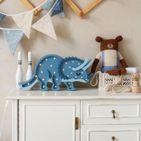 Image of Little Lights Navy Triceratops Kids Wood Table Lamp