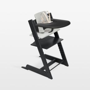 Image of Stokke ® Tripp Trapp ® Complete Black Wood Baby High Chair with Nordic Grey Cushion and Stokke Tray