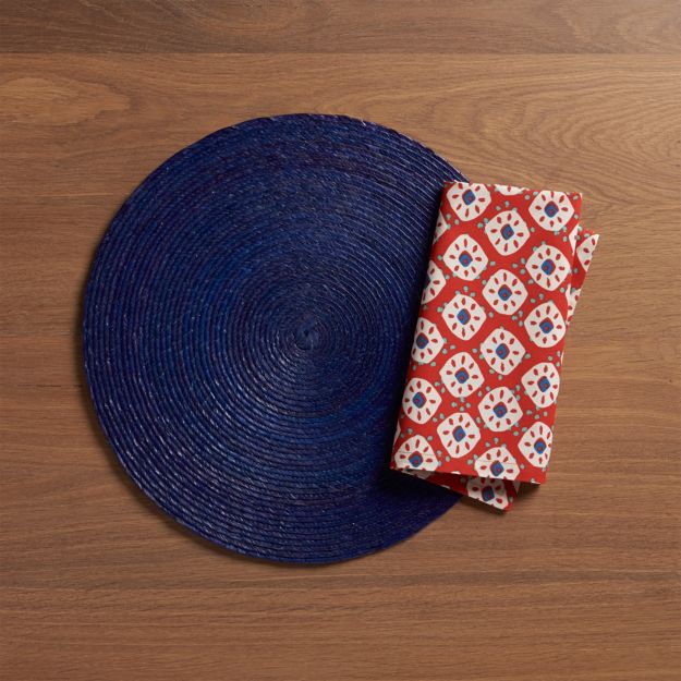 Tropical Palm Indigo Blue Round Placemat Crate and Barrel