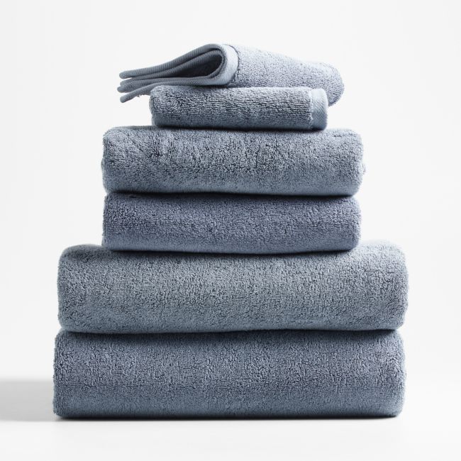 Online Designer Bathroom Evening Blue Organic Turkish Cotton Bath Towels, Set of 6