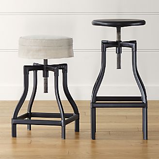 Turner Black Adjustable Backless Bar Stools and Linen Cushion