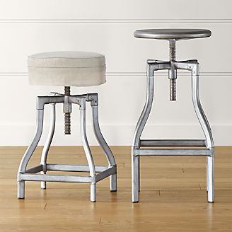 Turner Gunmetal Adjustable Backless Bar Stools and Linen Cushion