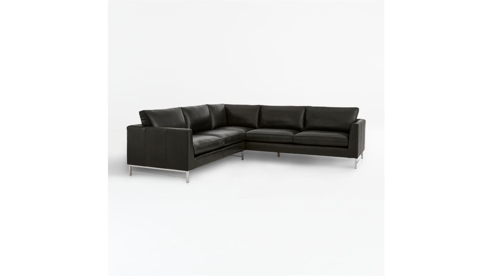 Tyson Leather 2Piece Right Arm Corner Sofa Sectional with Brass Base