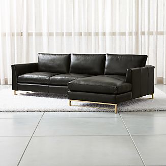 Leather Sectionals Crate And Barrel Tyson Leather 2 Piece Right Arm Chaise Sectional With Br Base