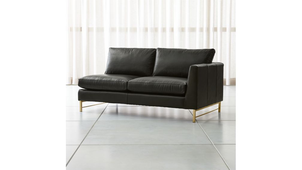 Tyson Leather Right Arm Apartment Sofa with Brass Base Crate and Barrel