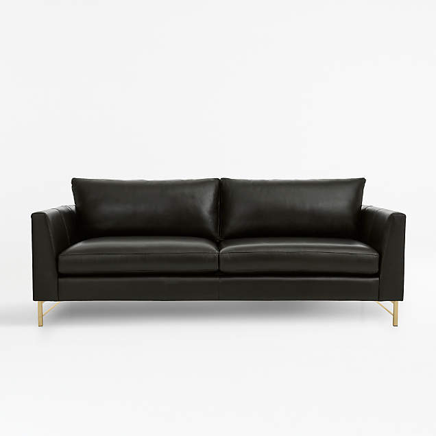 Tyson Leather Left Arm Chaise with Brass Base + Reviews Crate and Barrel