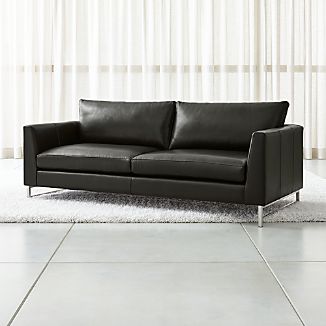 Black Leather Sofas Crate And Barrel Tyson Leather Sofa With Stainless Steel Base