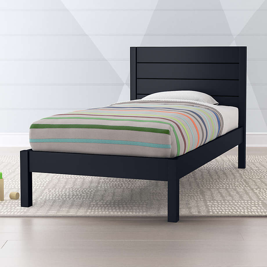 blue twin bed with storage