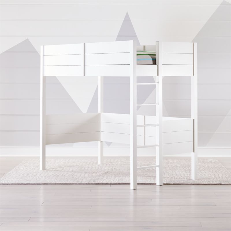 white bunk bed with desk