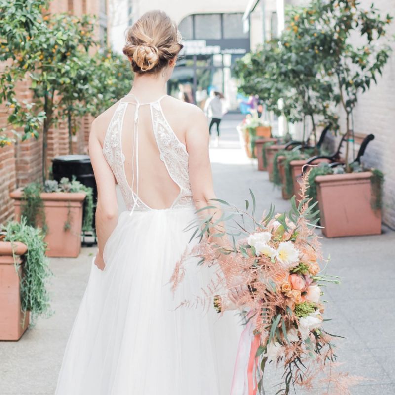 Bridal model with bouquet