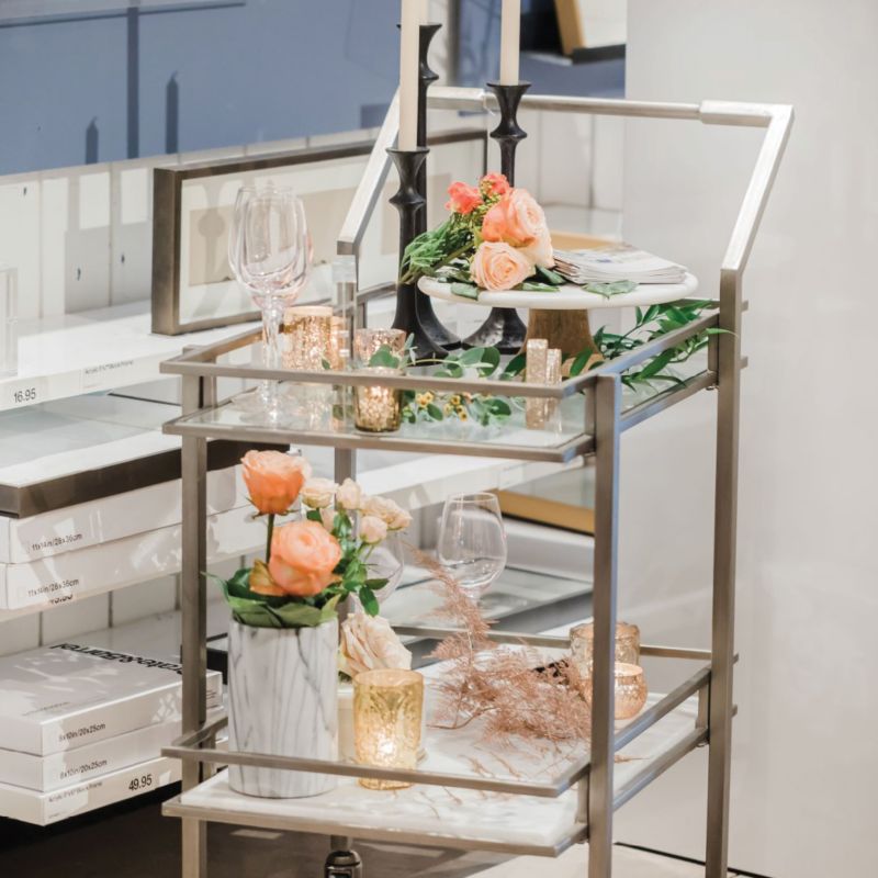 Bar cart decorated with florals