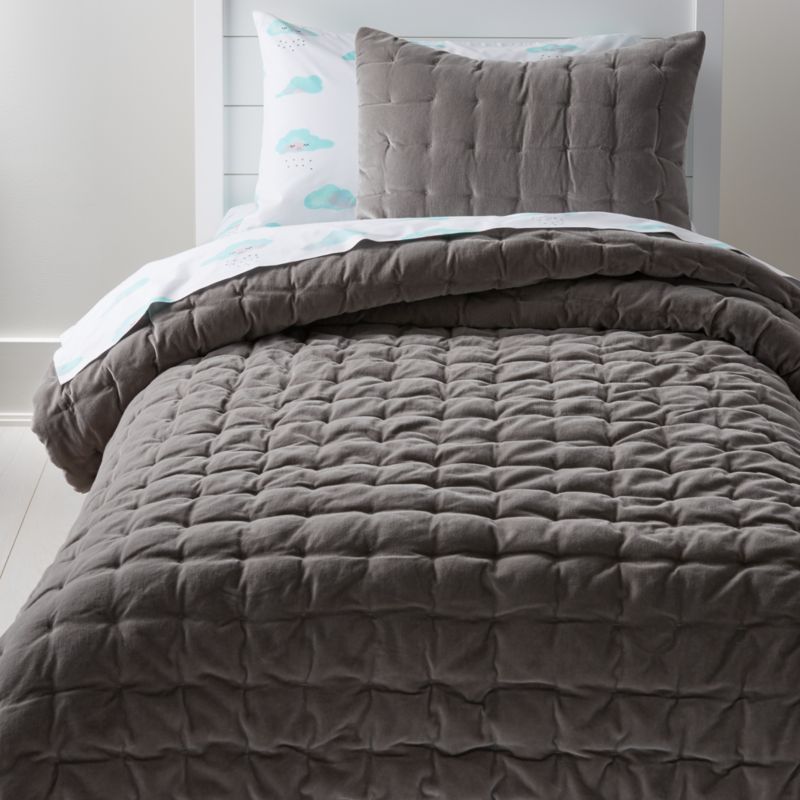 Velvet Dark Grey Quilt | Crate and Barrel