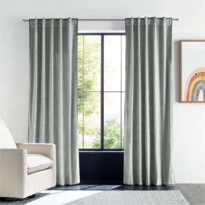 Mist Blue Organic Cotton Velvet Light Blocking Window Curtain Panel 44