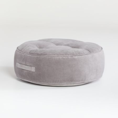 Grey Velvet Flat Pouf Reviews Crate And Barrel
