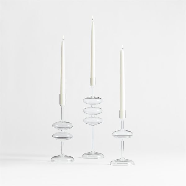 Venezia Clear Glass Taper Candle Holders, Set of 3