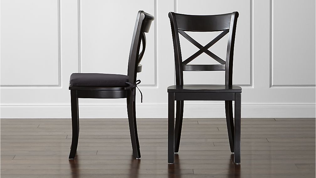 Vintner Black Wood Dining Chair and Cushion Crate and Barrel