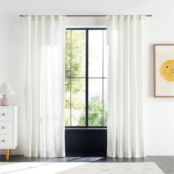 Pampas Ivory Organic Cotton Voile with Satin Border Sheer Window Curtain Panel 44