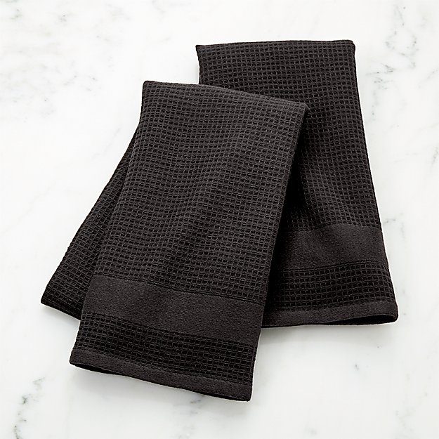Black Terry/Waffle Weave Dish Towels, Set of 2 Crate and Barrel