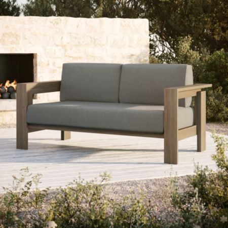 Walker Grey Wash Teak Sofa With Graphite Sunbrella Cushions