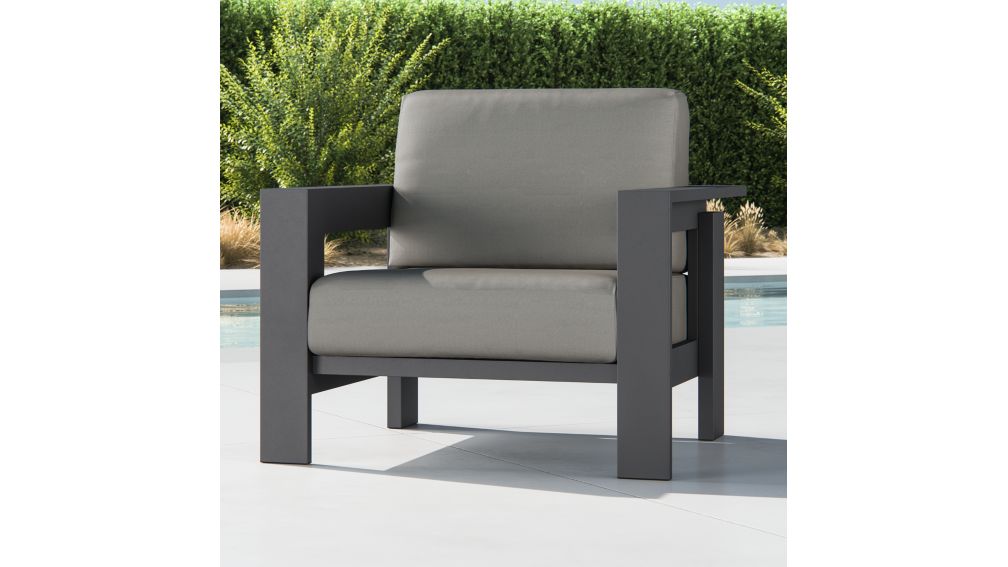 Walker Metal Lounge Chair with Graphite Sunbrella Cushions Crate and