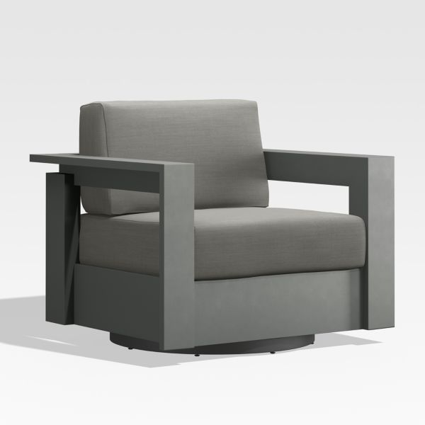 Walker Metal Outdoor Swivel Lounge Chair with Canvas Charcoal Sunbrella ® Cushions
