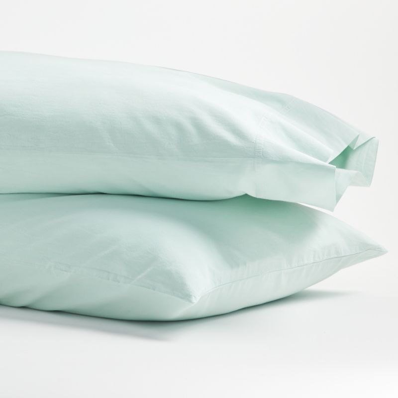 Washed Organic Cotton Light Blue Standard Pillowcases, Set of 2 ...