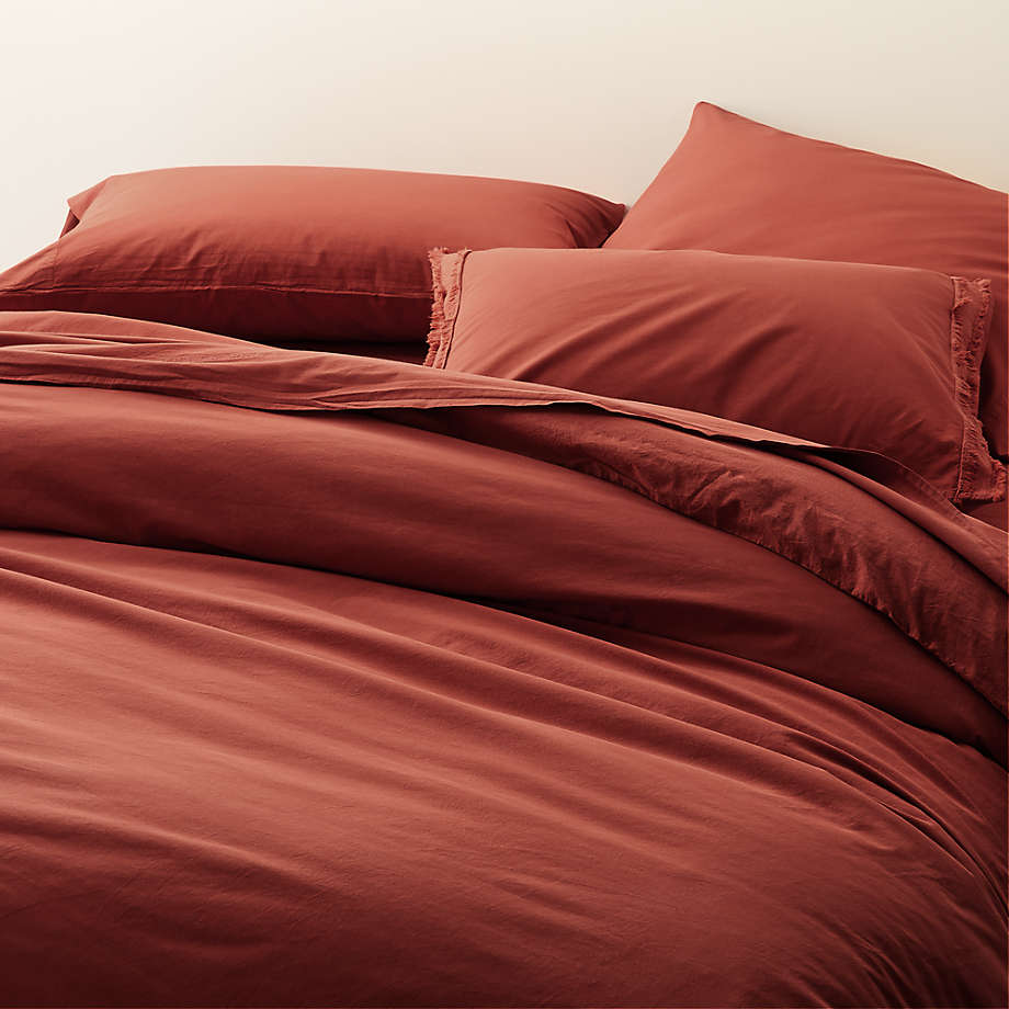 Washed Organic Cotton Red King Duvet Cover + Reviews Crate and Barrel